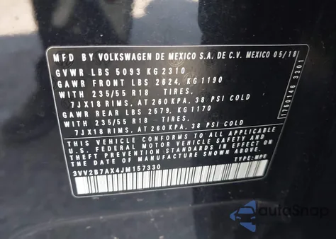 2018 Volkswagen Tiguan 2.0T Se/2.0T Sel из США, поврежденный, VIN 3VV2B7AX4JM157330